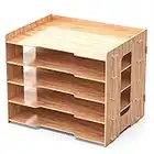 Lesfit Portadocumenti Scrivania in Legno, Organizer Ufficio, 5 Scomparti (32 x 25 x 27 cm)