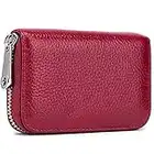 Meowoo Credit Card Holder RFID Blocking Genuine Leather Mini Credit Card Wallet Purse with Zipper for Women Men(Redwine)