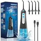 Cordless Water Flosser for Teeth, Professional 300ML Portable and Rechargeable Cleaning Dental Tooth Oral Irrigator Machine Kit, IPX7 Waterproof, 4-Mode Electric Flossing for Travel Home Kids Adult