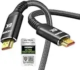 Snowkids 8K HDMI Cable 2.1 10FT/3M 48Gbps, Certified 48Gbps High Speed 3D 8K60 4K120 144Hz Braided HDMI Cord eARC HDR10 HDCP 2.2&2.3 Compatible with Roku TV/PS5/HDTV/Blu-ray Black