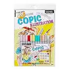 Copic Ciao Illustration Set, Alcohol-Based Markers (12 pcs) with an Instruction Book