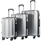 Coolife Luggage Expandable Suitcase PC+ABS with TSA Lock Spinner 20in24in28in (Sliver, 3 Piece Set)