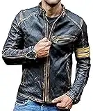 Mens Vintage Cafe Racer Motorcycle Distressed Biker Leather Jacket (M)