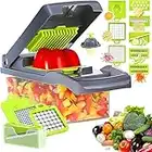 Vegetable Chopper with Container, 12-in-1 Multifunctional Veggie Chopper, 7 Blade Onion Chopper, Vegetable Cutter, Slicer, Grater, Mandolin Slicer with Container, Time-saving Kitchen Gadgets (Gray)