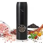 Electric Salt and Pepper Grinder, Rechargeable Pepper Grinder with USB Cable, LED Light, Ceramic Grinder, Automatic Pepper and Salt Mill Refillable, Adjustable Coarseness, One Hand Operation (Black)