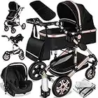 KESSER® Loops 3 in 1 Stroller combo juego completo de sillas de paseo incl. Asiento deportivo para bañera y silla de paseo, neumáticos de caucho macizo, bolso cambiador, negro/Rosé oro