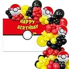 Pokeball Party Supplies - 114pcs Pokeball Balloons Arch Garland Kit, Assorted Latex Balloons, Pokeball Foil Balloons and Pokeball Backdrop for Video Game Birthday Party Decorations