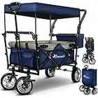 TRESKO Carro de Mano para Jardín | Carretilla Plegable de Transporte para Playa con Arneses | Carro, Remolque de Mano con Ruedas + Frenos + Bolsa de Transporte