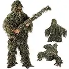 Ghillie Suit, Outdoor 3D Leaves Camouflage Poncho Camo Mantello mantello Stealth Ghillie Suit Militare CS Abbigliamento da caccia nel bosco tra cui giacca, pantaloni, cappuccio, borsa per il trasporto