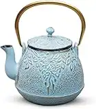 TeaPot, Toptier Tea Kettle Japanese Cast Iron Teapot with Stainless Steel Tea Infuser, Durable Cast Iron Kettle Stovetop Safe, Retro Design TeaPot Coated with Full Enameled Interior(32 oz/950 ml）Blue