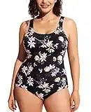 DELIMIRA Femme Maillots de Bain 1 Pièce Elegant Grande Taille sans Fermeture Fleurs en Pleine Floraison 48