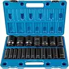 VEVOR Impact Socket Set 1/2 Inches 19 Piece Impact Sockets, Deep Socket, 6-Point Sockets, Cr-V, 1/2 Inches Drive Socket Set Impact 3/8 inch - 1-1/2 inch, with a Storage Cage, Blue