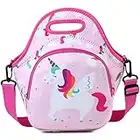 RAVUO Sac Isotherme Repas Filles, Mignon Néoprène Sac à Lunch Enfant Boîte à Repas Isotherme Sac à Déjeuner Lunch Bags Box avec Bandoulière Amovible pour Pique Nique École