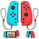 Tefelan Manette pour Switch, Remplacement Manettes sans Fil Gamepad Joystick Compatible avec Switch Lite/OLED avec Poignée Ergonomique/Fonction Turbo/Gyroscope 6 Axes/Double Moteur (Rouge et Bleu)