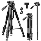 Victiv 72-inch Camera Tripod Aluminum Monopod T72 Max. Height 182cm- Lightweight and Compact for Travel with 3-way Swivel Head and 2 Quick Release Plates for DSLR Video Shooting - Black