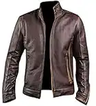 Sky-Seller Mens Vintage Cafe Racer Biker Distressed Brown Motorcycle Leather Jacket