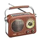 Gelielim Portable Radio Retro, AM FM Shortable Radio with Best Reception, Small Vintage Radio with Bluetooth Speaker, Rechargeable/Solar/ Battery Radio, Supports TF Card/USB Player, Emergency Torch