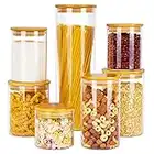 Vtopmart 7 Pack Glass Storage Container Jars, Airtight Spice Jars with Bamboo Lids, Clear Glass Kitchen Canisters for Spice, Pasta, Cookie, Sugar