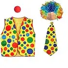 Poluka 4Pcs/Set Clown Costume Supplies Including Clown Nose Clown Wig Neck Tie Vest for Unisex Adult Men Women Halloween Party Clown Dress Up Accessories Props Kits Cosplay Party Favors