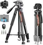 KINGJOY Kamera Stativ 185cm für Canon Nikon Aluminium Smartphone Stativ Tragfähigkeit 5KG mit Bluetooth Fernbedienung Handyhalterung und Tragetasche