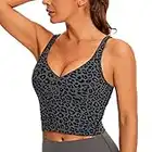 CRZ YOGA Soutien-Gorge de Sport Longline pour Femmes sans Fil Soutiens-Gorge de Yoga rembourrés Entraînement en Cours d'exécution Crop Débardeurs Imprimé léopard 1 XL