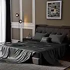 Queen Size Sheet Set Black 4 Piece Bamboo Sheets Soft Breathable Fitted Sheet 16" Extra Deep Pocket Pure Luxury Hotel Collection Cooling Bamboo Bed Sheets Wrinkle Free Durable 90" x 102" Flat Sheets