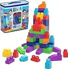 MEGA BLOKS Fisher-Price Toddler Block Toys, Big Building Bag with 80 Pieces and Storage Bag, Blue, Gift Ideas for Kids Age 1+ Years