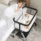 Fodoss Baby Bedside Bassinet with Wheels and Storage, All Mesh Easy Folding Bedside Crib with 7 Adjustable Height, Portable Baby Bed Co Sleeper Berceau Pour Bébé