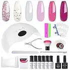 HNM 6 Pink White Gel Nail Starter Kit with 48W LED Curing Lamp Base and Top Coat UV LED Soak Off Nail Polish Remover Wrap Manicure Tools Gift Set, Gel Nail Kit Manicure Kit Nail Art Salon DIY Home