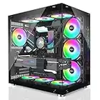 GIM ATX Mid-Tower PC Case Black 10 Pre-Installed 120mm RGB Fans Gaming PC Case 2 Tempered Glass Panels Gaming Style Windows Computer & Desktop Case USB 3.0 I/O Port, Water-Cooling Ready (Black)