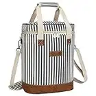 Kato Tirrinia Bolsa para 6 Botellas de refrigerador aislada para Vino, Bolsa de Vino portátil con Correa para Picnic, Fiesta, Camping, cata de vinos, Rayas Beige, 27 x 20 x 35 cm