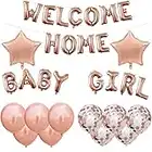 UYDF Decorazioni Baby Shower Ragazze "WELCOME HOME BABY GIRL" Lettere ad Elio Palloncini Foil Decorazione Oro Rosa Palloncino in Lattice con Paillettes di Benvenuto a Casa per Neonata Festa Famiglia