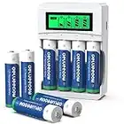 Delyeepow Piles Rechargeables AA avec Chargeur, 8 Batteries Rechargeables Ni-MH 3300mAh, AA AAA Chargeur de Piles Rechargeables Individuel 4 Slots, avec Indicateur LCD Intelligent