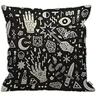 HGOD DESIGNS Magical Witchcraft Cushion Cover,Hand Eyes Moon Skull Cat Bat Snake Dagger Mushroom Key Throw Pillow Case Home Decorative for Living Room Bedroom Sofa Chair 18X18 Inch Pillowcase 45X45cm