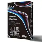 akaca Carta Fotografica Lucida Premium Glossy Photo Paper, A4 (210 x 297 mm), 120 Fogli, 180g, per Tutte Stampanti A Getto d'inchiostro