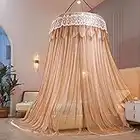 Princess Dome Zanzariera Doppio strato Filato Letto matrimoniale a baldacchino, Tenda da letto sospesa in pizzo per letti singoli o king size Ideale per camera da letto decorativa-Champagne