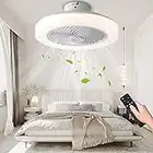 NFOD Modern Ceiling Fan with Lights,18in Enclosed Bladeless Ceiling Fan and Remote Control,72W LED Flush Mount Low Profile Ceiling Fans,3 Colors Dimmable 3 Speeds 1/2 Timing