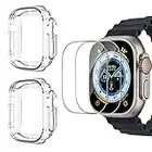 HidWee Protector de Pantalla Compatible con Apple Watch Ultra 49mm Bordes Funda, 2 Piezas 9H Dureza Cristal Templado, 2 Piezas PC Anti-Choque Slim Bordes Cover para Apple Watch Ultra 49mm