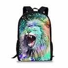 HUGS IDEA Sac à dos imprimé animaux 3D pour adolescents, garçons, tête de lion, sac d'école décontracté pour tous les jours, sac à dos