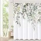 Tititex Sage Green Eucalyptus Shower Curtain, Watercolor Leaves on The Top Plant with Floral Bathroom Decoration Shower Curtain Sets 72x72 Inch with Hooks