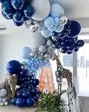 Wecepar 122pcs DIY Balloons Garland with Night Blue Macaron Blue Metallic Sliver Grey Balloon Arch Garland for Jungle Safari Theme Party Woodland Weddings Birthday Party Baby shower Party Decorations