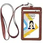 Teskyer Lanyard with Card Holder, ID Badge Holder with 1 Clear ID Window & 1 Credit Card Slot and a Detachable Neck Lanyard (Vertical, Brown)