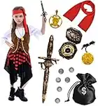 Tacobear Déguisement Pirate Enfant Fille Costume de Pirate Buccaneer Princess avec Pirate Accessoires Pirate Bandeau Compas Sac Boucle d'oreille Costume Carnaval Halloween pour Enfant Fille (3-4 ans)