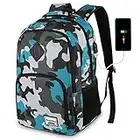 YAMTION Sac a Dos Ordinateur Portable 15.6 Pouces Homme Femme avec USB Charging Port pour Université d'affaires 35L (15,6 pouces, B6-bleu camouflage)