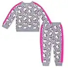 Hello Kitty Girls 2 Piece All Over Print Fleece Crewneck Sweater and Jogger Pant Set - Grey/Pink