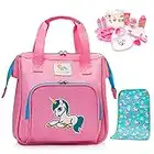 HappyVk- Bolsa de pañales Rosa para muñecas con Cambiador de muñecas y Juego de Accesorios para muñecas - Bolso para niñas - Bordado de Unicornio