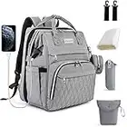 Graxury Baby Wickelrucksack mit USB-Ladeanschluss, Reise Windel Tasche mit isolierten Taschen und faltbarem Babybett mit Sonnenschirm Vorhang Netz,Flaschen und Windel Taschen (Grau)