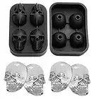 WKMR Molde de silicona para cubitos de hielo con diseño de calavera 3D con mini embudo, hace cuatro calaveras gigantes, fabricante de cubitos de hielo en formas para enfriar bourbon, etc., negro