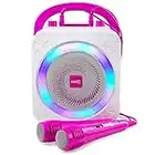 Rockjam 10-Watt Karaoke Bluetooth Karaoke Machine con due microfoni, effetti vocali e luci a LED - rosa