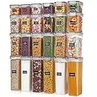 Vtopmart Airtight Food Storage Containers with Lids, 24 pcs Plastic Kitchen and Pantry Organization Canisters for Cereal, Dry Food, Flour and Sugar, BPA Free, Includes 24 Labels